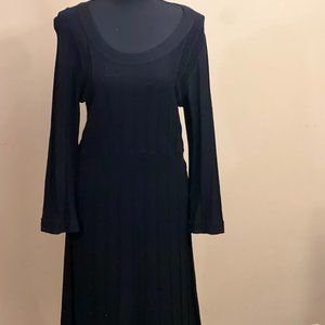 Spence Women's Sleeves 3/4, Knit Round Neck Ribbed Dress, Black, Size Large